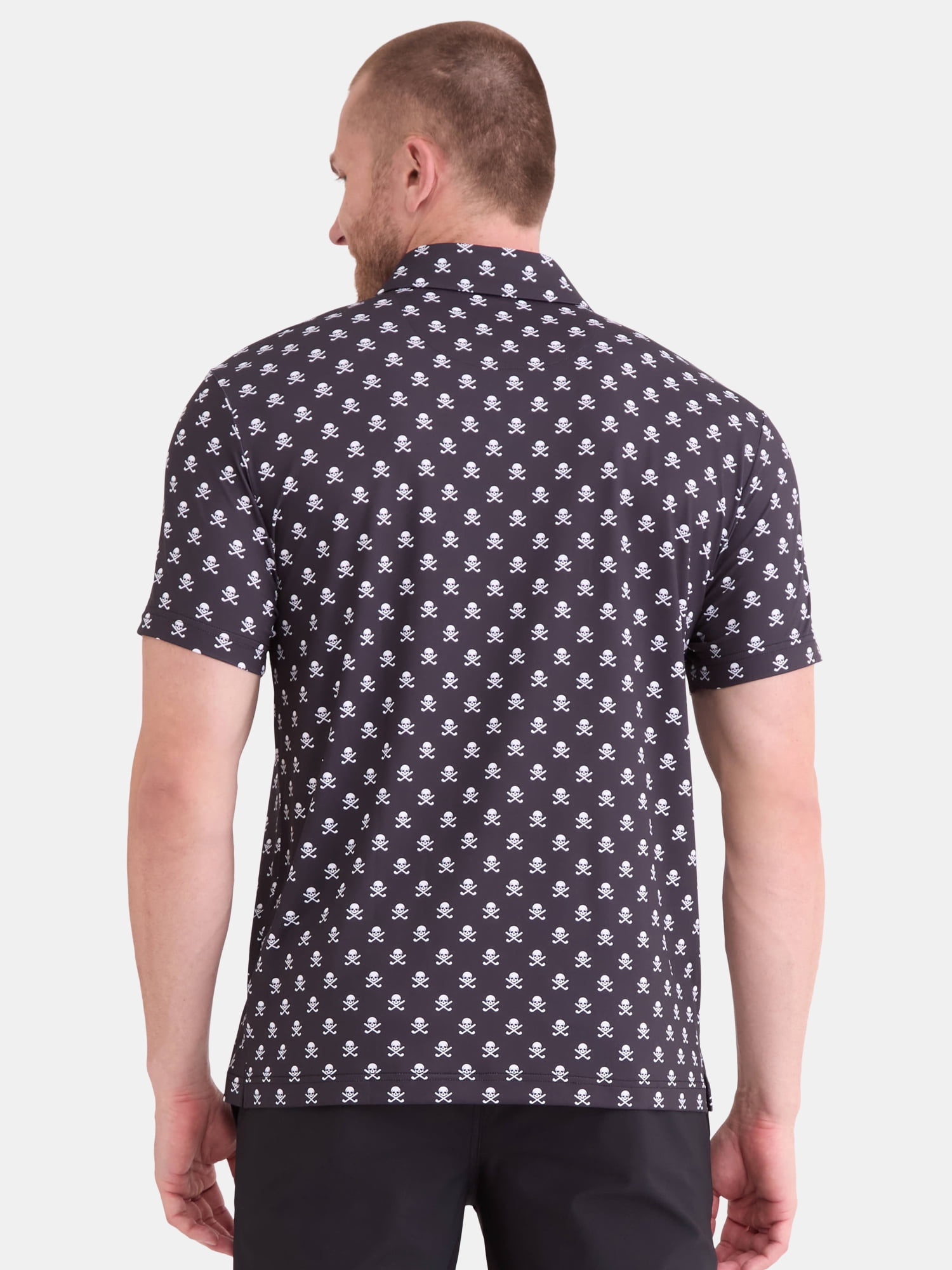 Birdie Bound Men's and Big Men's Halloween Skull Skeleton Head Print Golf Polo Shirt with Short Sleeves, Sizes S-5XL