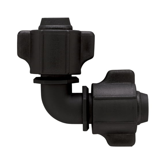 Orbit 1/2" Plastic Universal Elbow Coupling for Drip and Underground Irrigation, Black