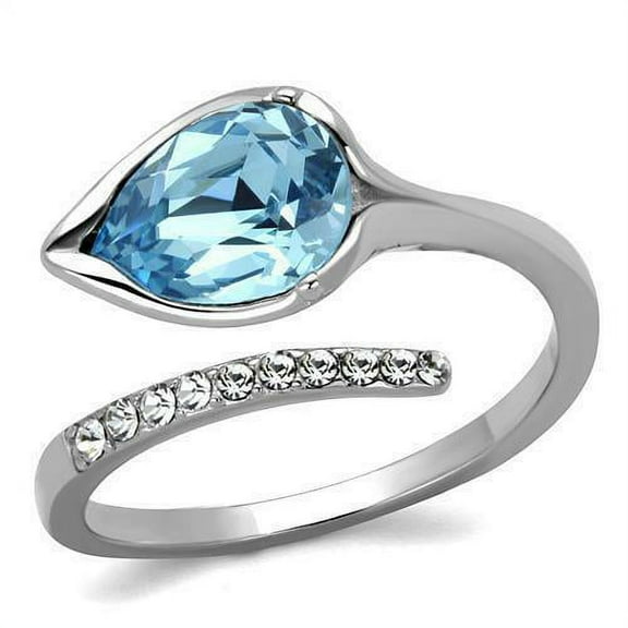 Stainless Steel Pear Teardrop Aqua light Blue Topaz Aquamarine CZ Ring Anillo Para Mujer