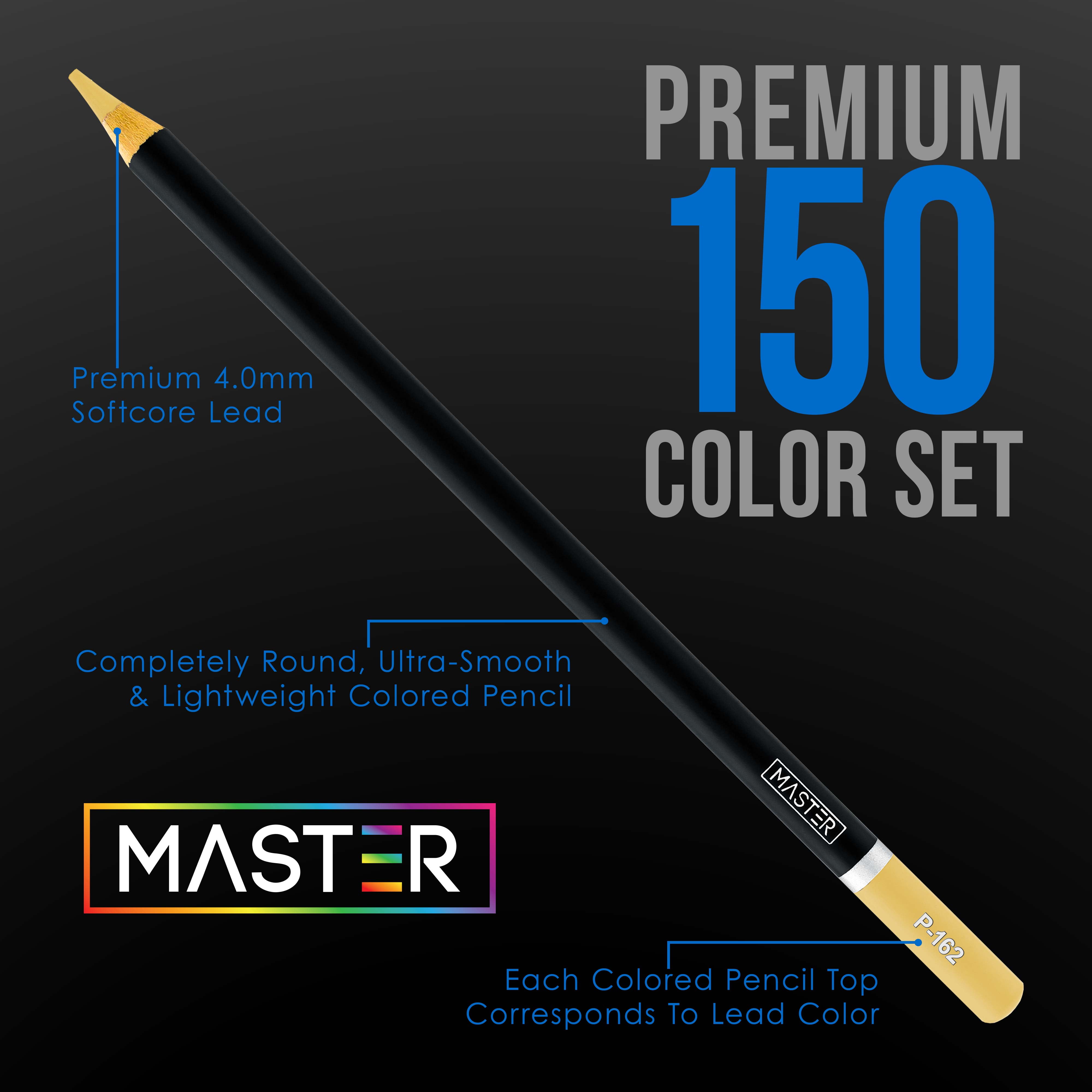 Master 150 Colored Pencil Mega Set with Premium Soft Thick Core Vibrant  Color Leads in Tin Storage Box - Professional Ultra-Smooth Artist Quality 