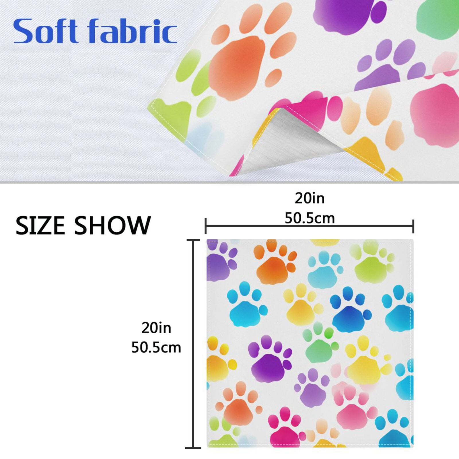 JSTEL Rainbow Dog Paw Prints Cloth Napkins Set of 6, 20x20 Inch Washable and Reusable Napkin for Decoupage Dinner Party Everyday Use