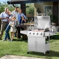 thumbnail image 2 of Barbecue à gaz propane à 4 brûleurs avec brûleur latéral, barbecue extérieur en acier inoxydable, 50 000 BTU, surface de cuisson de 460 po², 2 tables de préparation, thermomètre, armoire de, 2 of 8
