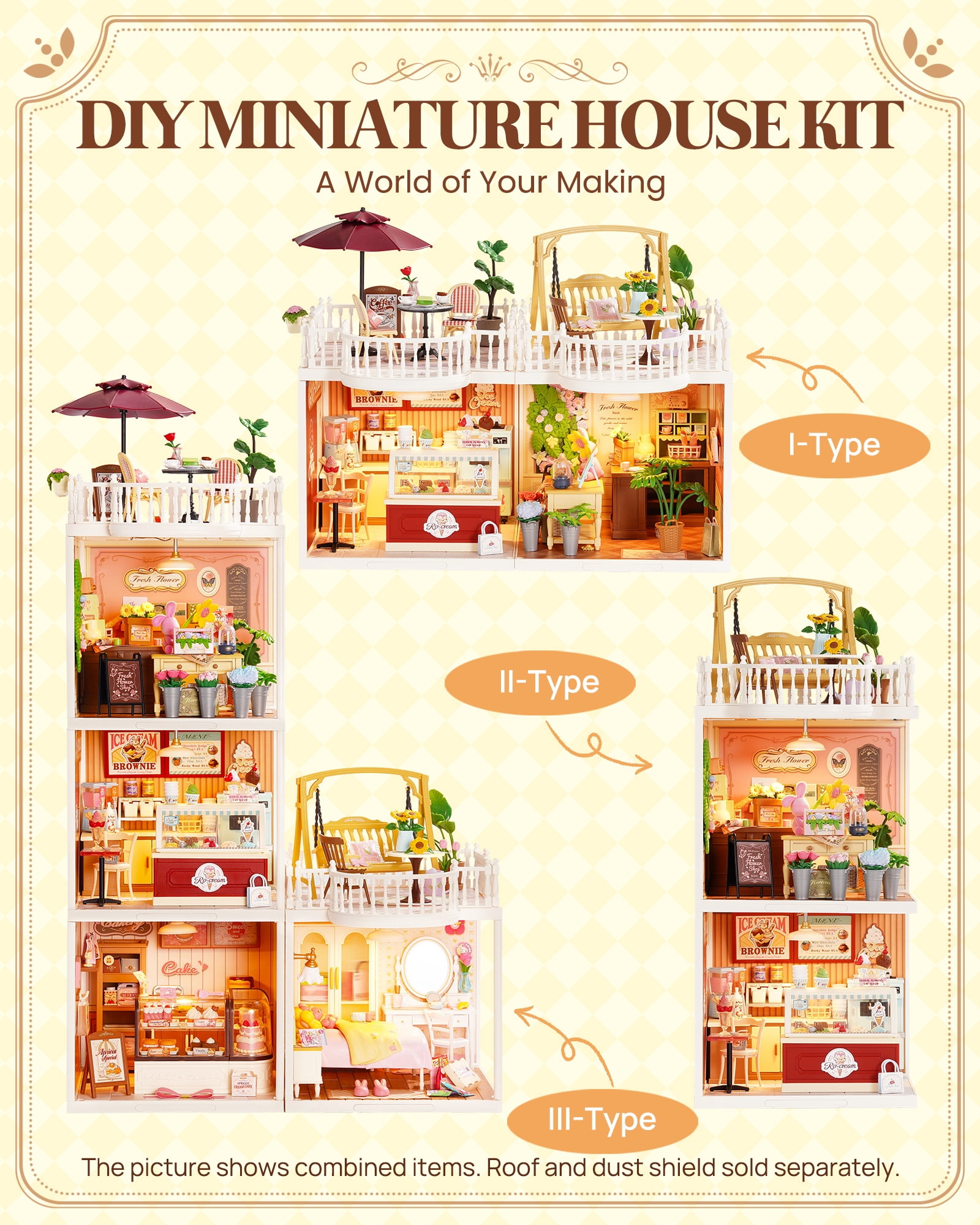 ROBOTIME DIY Miniature House Kit, Super Creator Extension Pack – Terrace, 68PCS Tiny House Craft Kits to Build, Gifts for Kids Teens Adults