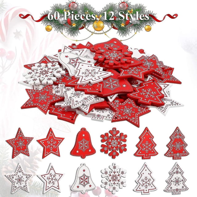 Adornos de madera JanHm 60 piezas Navidad 4 estilos
