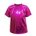 thumbnail image 6 of Girls Sequin Crop Short Sleeve Round Neck T-Shirt, Acrylic Performance Top, Exposed Waist, Stage Wear, 3-16 Years, 6 of 8