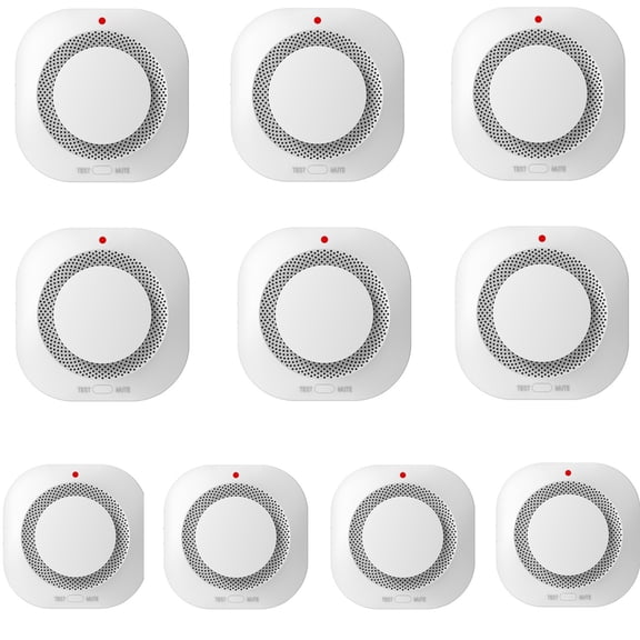 Smoke Alarm Detector, 10 Pack Home Security Fire Protection Smoke Detector, Fire Safety Alarm for Home Bedroom Kitchen Living Room