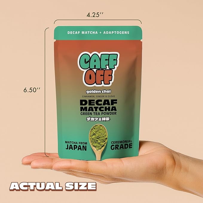 Caff Off Decaf Chai Matcha Green Tea Powder From Japan – 1.06 oz / 30 g – With Real Ground Chai Adaptogen - Ceremonial Grade & Sugar-Free – No Fillers or Milk Powders