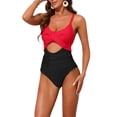 thumbnail image 4 of INSPIRE CHIC Conjunto de Monokini de Corte para Mujeres con Tirantes Ajustables de 1 Pieza, Trajes de Baño con Espalda Cruzada, Color Rojo-Negro, Talla X-Large, 4 of 5