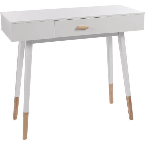 Chenshuoo Console Sofa Table, White and Dark Oak | Drawer, Bamboo Legs, For Entryway, Great for Living Room