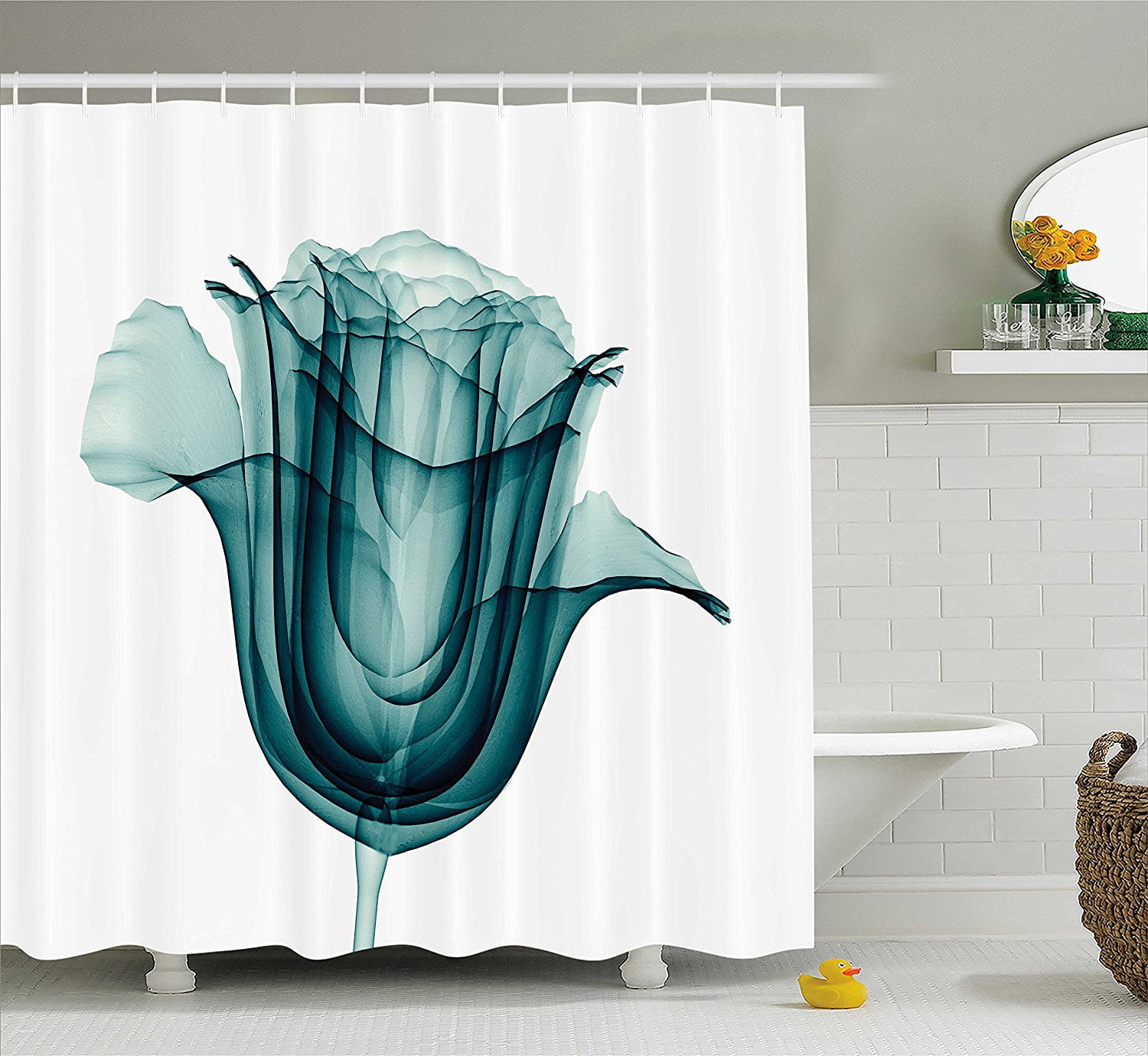 Xray Flower Decor Shower Curtain Set By , XRay Image Of A Rose Flower