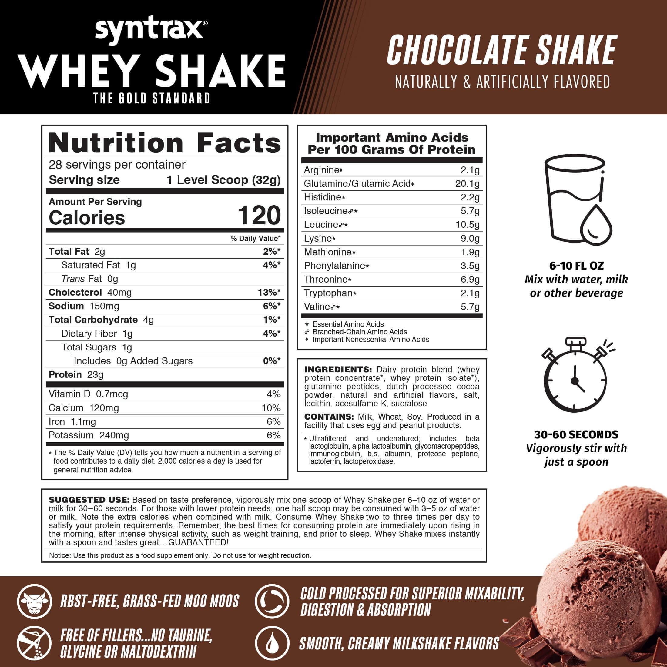 Syntrax Whey Shake Protein Powder, Chocolate Shake Flavor, Cold-Filtered Undenatured Whey Blend, 5 lbs