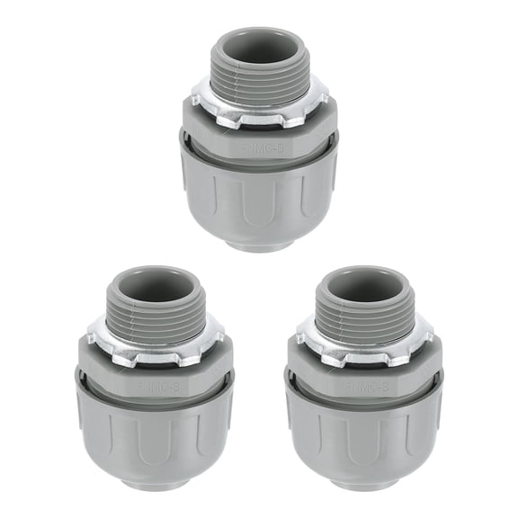 3Pcs Liquid Tight Connectors, 3/4" NPT Plastic 180 Degree Conduit Fitting, Gray