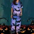 thumbnail image 3 of FDGIU Women's Halloween Pajamas Fashion Short Sleeve Turndown Collar Pajama Pockets Halloween Print Pants Elastic Waist Set, 3 of 5
