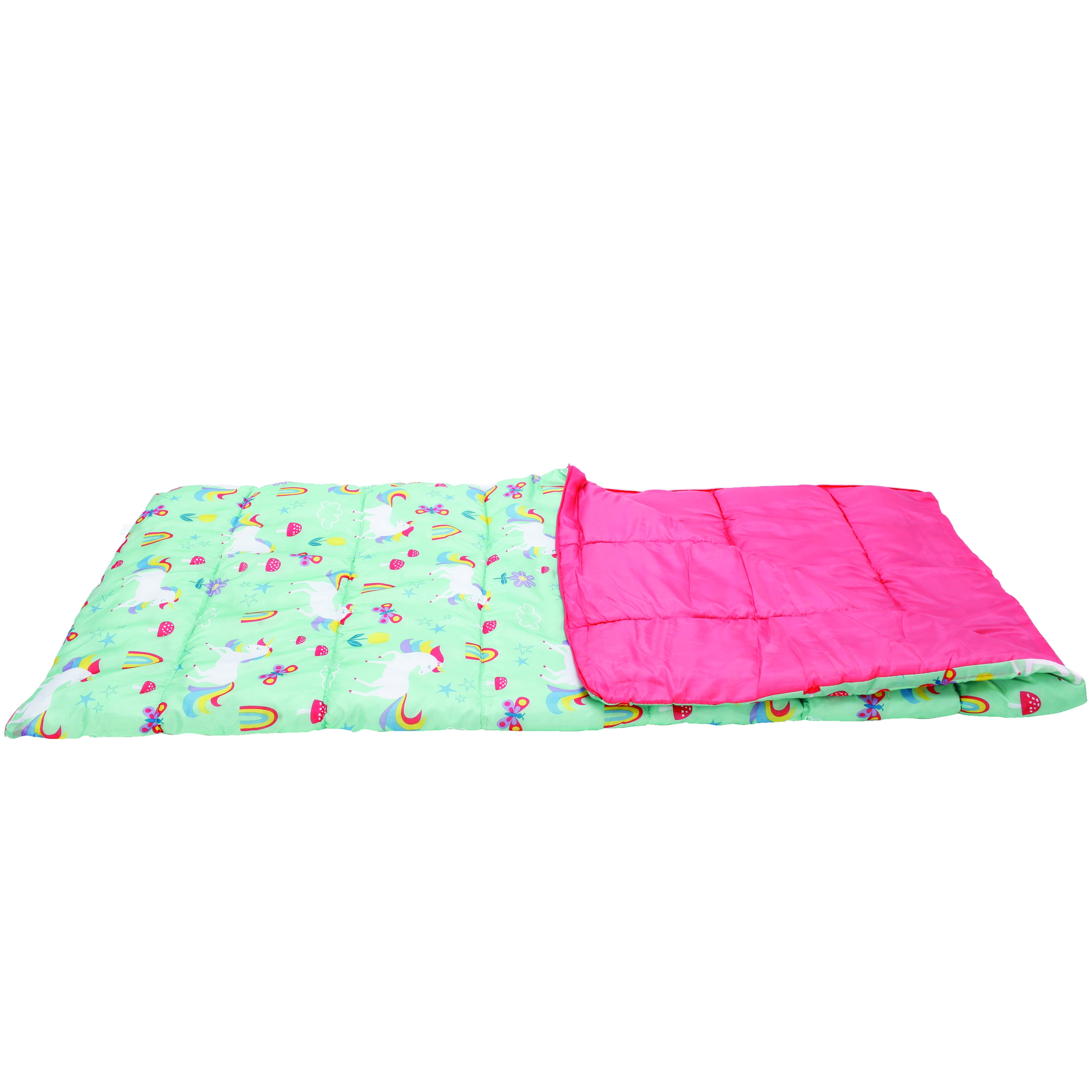 Kids Ready Bed Roll Out Sleeping Bag with Built in Foam Mat carry bag PINK 