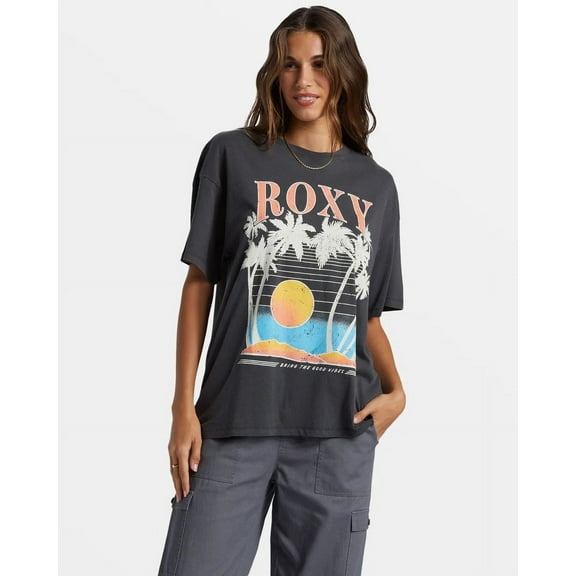 Roxy BLACK Women's Bring the Good Vibes Oversized Tee, US X-Small