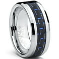 thumbnail image 1 of 8MM Men's Tungsten Carbide Ring W/ BLACK & BLUE Carbon Fiber Inaly, 1 of 4