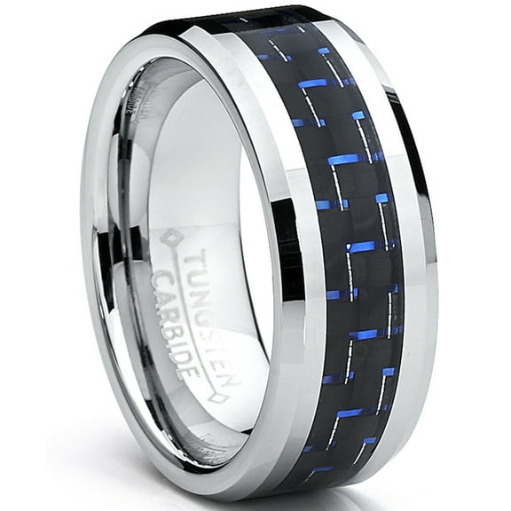 Metal Masters 8mm Mens Tungsten Carbide Ring Black Blue Carbon Fiber Inaly