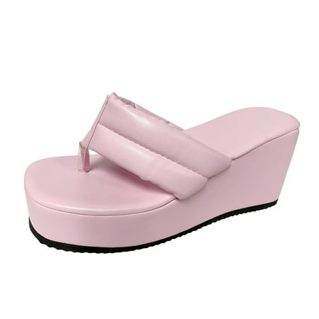 

CBGELRT Womens Sandals Pink Women Shoes Sandals Fashion Summer Leather Flip Flops Platform Wedge Heel Solid Beach Sandal Wide Feet Heels
