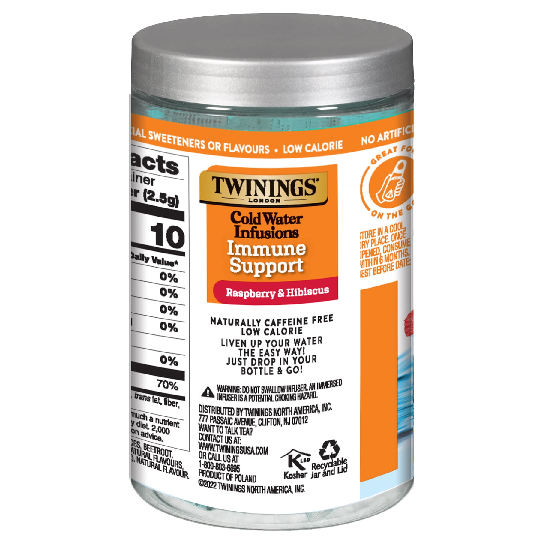 Twinings Cold Water Infusions, Immune Support+ Vitamin C Raspberry & Hibiscus Infuser Bags, 10 Count Canister