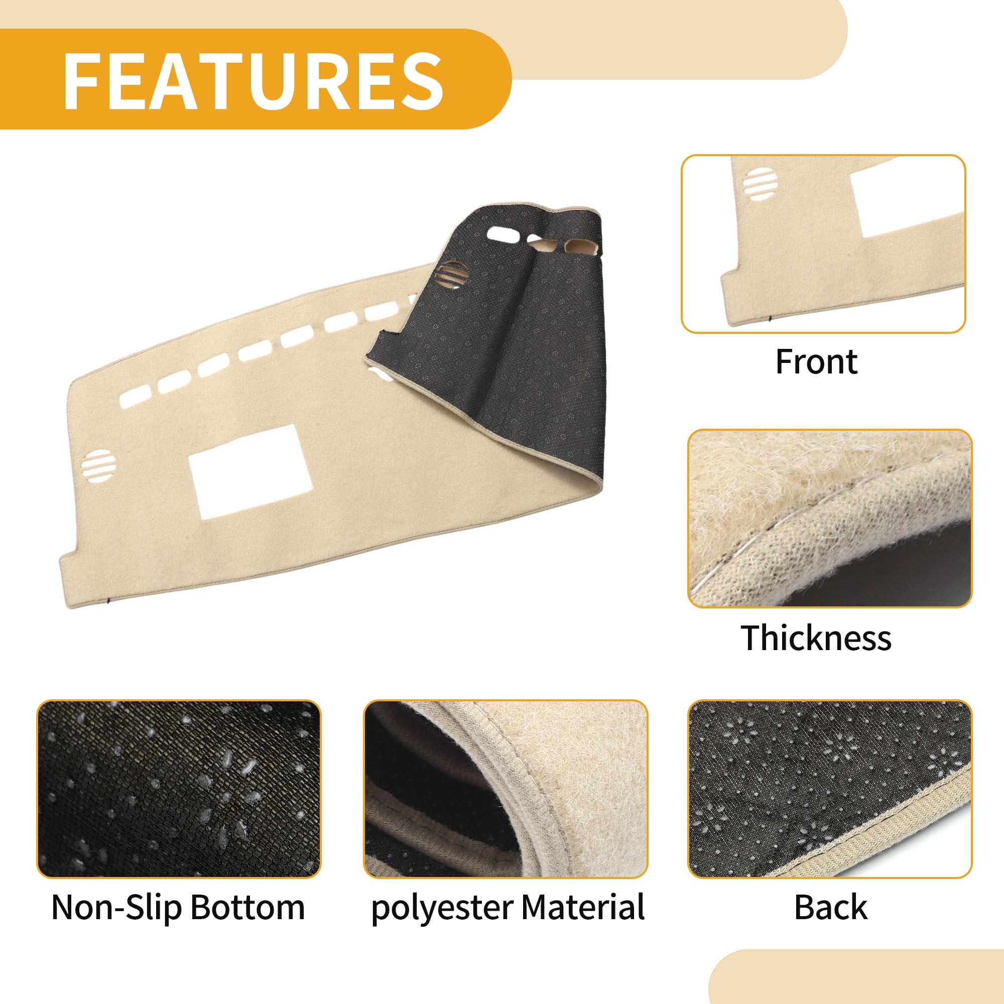Unique Bargains Dashboard Cover Anti-Slip Dash Cover Mat Carpet for Ford ESCAPE 2020-2025 Hud Polyester Beige