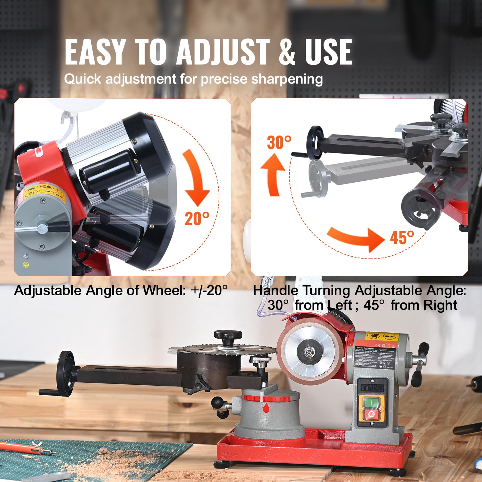 KFFKFF Saw Blade Enhancer, 370W Grinding Machine with Water Cooling, Water-Cooled Blade Refinement & 6 Centering Attachments, 5-inch Carbide Blade Grinding Wheel