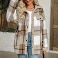 thumbnail image 7 of Gvdentm Fleece Lined Jacket Women Womens Plaid Sherpa Lined Jacket Winter Button up Flannel Jackets Oversized Fleece Fuzzy Warm Coat Jackets Khaki,2XL, 7 of 7
