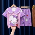 thumbnail image 3 of Lindo Sanrios verano pijamas de chico Kawaii Anime MyMelody Cinnamoroll Kuromi pantalones cortos de manga corta ropa de casa de dibujos animados conjunto de dos piezas regalo, 3 of 4