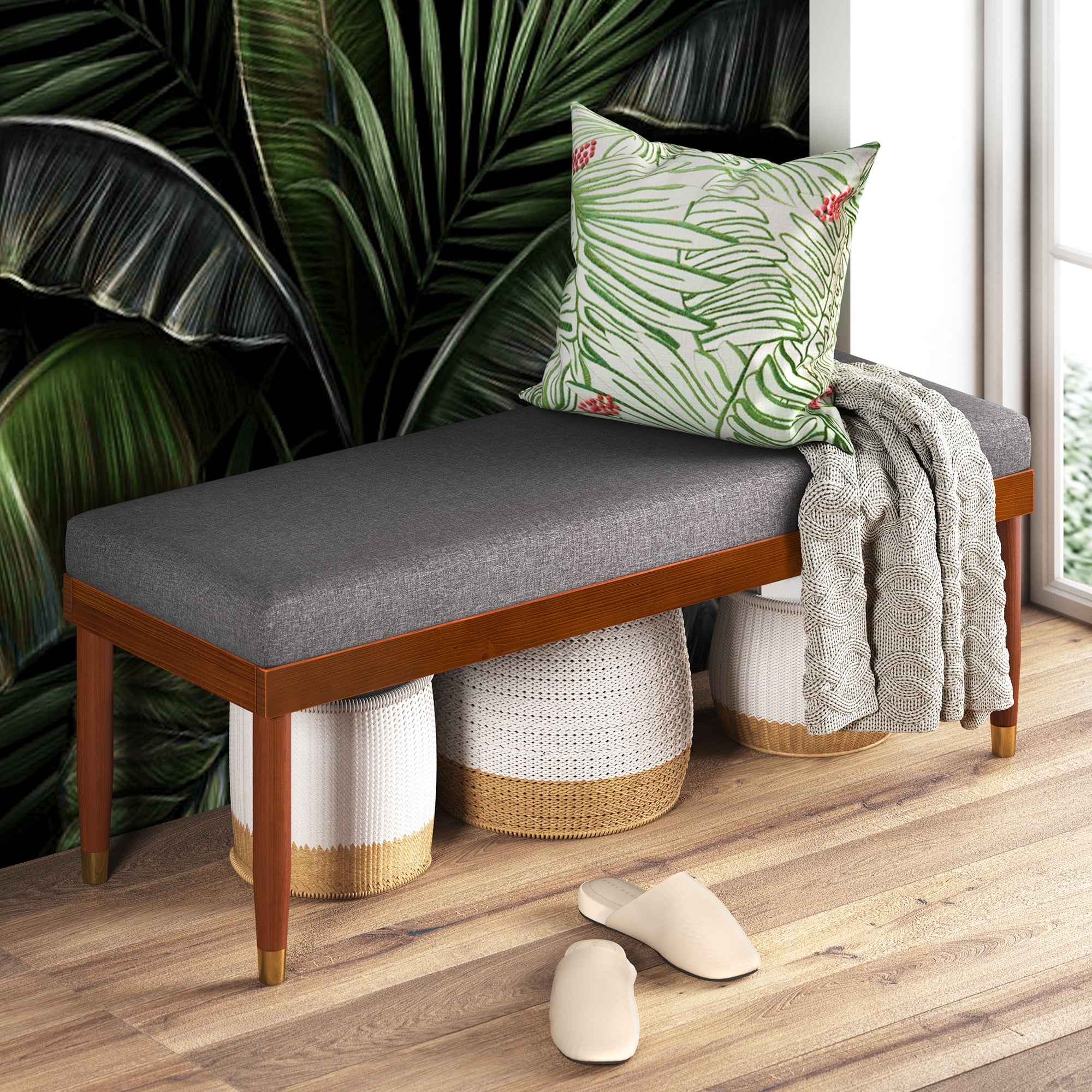 Zinus Raymond 48" x 18" Upholstered Bench, Gray