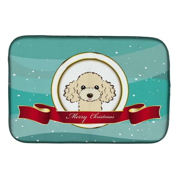 Buff Poodle Merry Christmas Dish Drying Mat