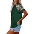 thumbnail image 2 of Mujer Cuello Redondo Top Manga Corta Empalme Tipo Suelto Camiseta Casual Para Ropa De Verano Verde Oscuro L, 2 of 5