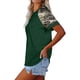 thumbnail image 2 of Mujer Cuello Redondo Top Manga Corta Empalme Tipo Suelto Camiseta Casual Para Ropa De Verano Verde Oscuro L, 2 of 5