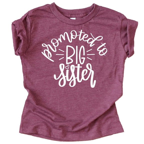 Olive Loves Apple Promoted to Big Sister Colorful Announcement T-Shirt for Baby and Toddler Girls Sibling Outfits Vintage Burgundy Shirt