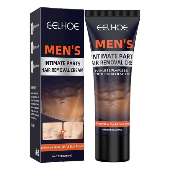 Penkiiy Mens Hair Removal Cream,Painless Soothing Hair Remover for Unwanted Coarse Male Body Hair & All Skin Types,Fast & Effective Depilatory Cream in Intimate & Private Area 60ML