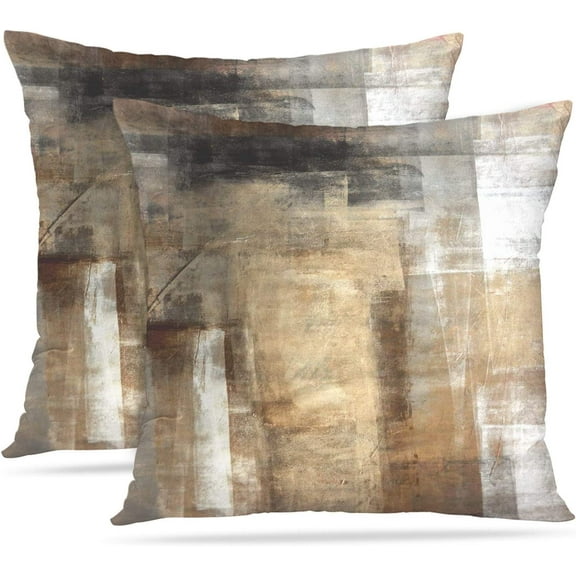 Throw Pillow Covers Modern Home Art Decor, 18 x 18 Inches Set of 2 Pillow Cases Decorative, Abstract Oil Painting Pillowcases for Bedroom, Living Room, Taupe Grey Brown Beige