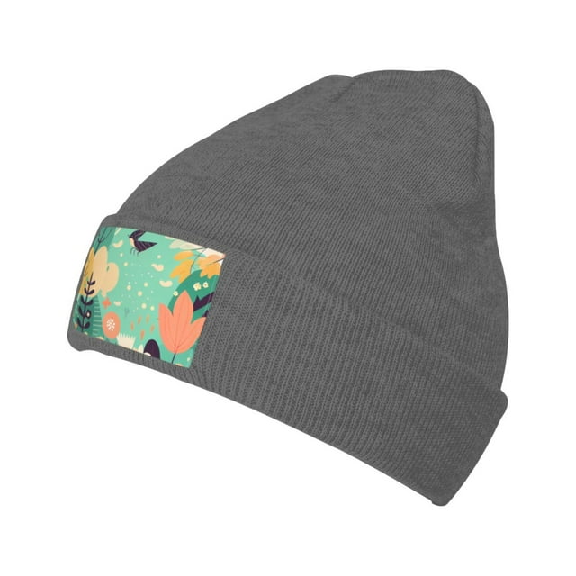 ZICANCN Fleurs de Printemps Oiseau Pâques Tuque Tricotée, Bonnet d'Hiver Doux Chaud Classique pour Hommes Femmes, Gris Chiné Foncé