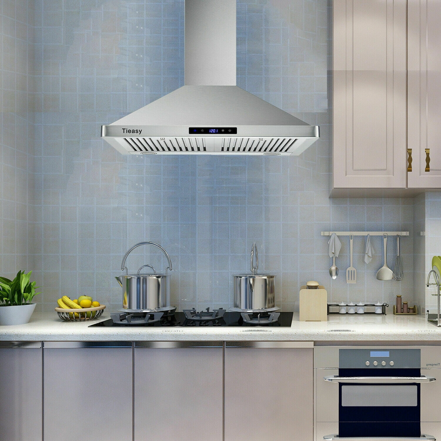 Wall Mount Range Hood 30 inch Kitchen Hood 700 CFM with Ducted/Ductless Convertible Duct, Touch Control, Permanent Filters, Stainless Steel, 3 Speed Exhaust Fan, LED Light