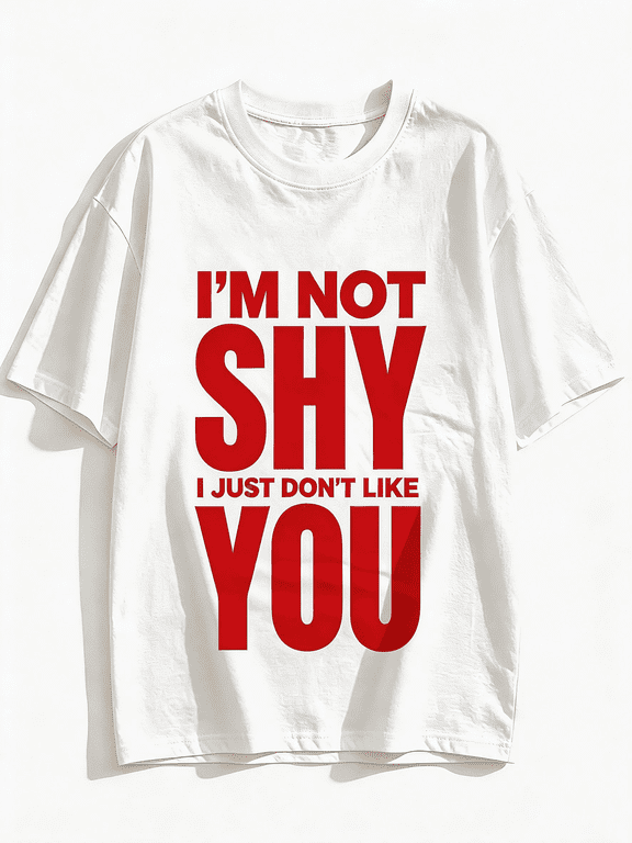 Women's I'm Not Shy Bold Red Slogan Graphic TShirt White Crew Neck Short Sleeve Oversized Casual Top