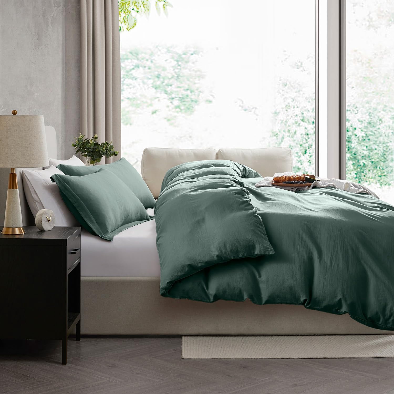 LammaLoe Duvet Cover Ful Size, Soft Prewashed 3-Piece Duvet Cover Bedding Set with Pillow Shams, Forest green