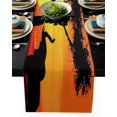 thumbnail image 1 of Cotton Linen Dining Table Runner Giraffe and Elephant Playing in The Sunset African Animals Design Non-Slip Heat Resistant Table Runners for Family Dinner Kitchen Table,13x70 Inch, 1 of 7
