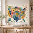thumbnail image 5 of Patchwork USA Map with State Icons on White, Playful Illustration for Geography Enthusiasts, Whimsical Art Decor, Housewarming Gift, Tapestry Wall Hanging for Classroom and Dorm, 5 of 7