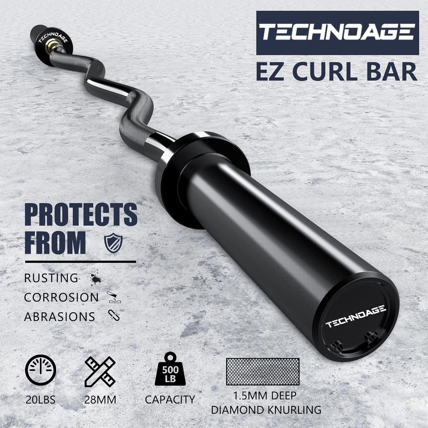 Tuekys 47 Inch Barbell Bar for Weightlifting and Powerlifting, Weight Bar for 500lbs Capacity, EZ Curl Bar Fit 2" Standard Weight Plates