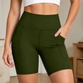 thumbnail image 5 of Hurxie Biker Shorts Women Tummy Control Workout Shorts Women with Pockets High Waisted Yoga Running Gym Compression Army Green,M, 5 of 7