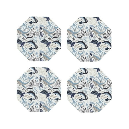 

Tideii Sea Life Elements for Leather Coasters 4 Pieces Anti-fouling and Anti-scalding Decorative Coasters Suitable for Restaurants Kitchens Coffee Shops-Octagon
