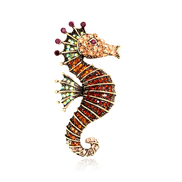 Seahorse Brooch Pin Colored Rhinestone Unisex Shiny Long Lasting Lapel Brooch Clothes Decor
