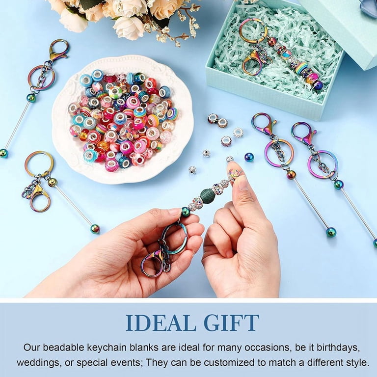 BB Beadthoven DIY Beadable Keychain Kit - Lemon Yellow Bars, Acrylic Beads & Pendants For Jewelry Making