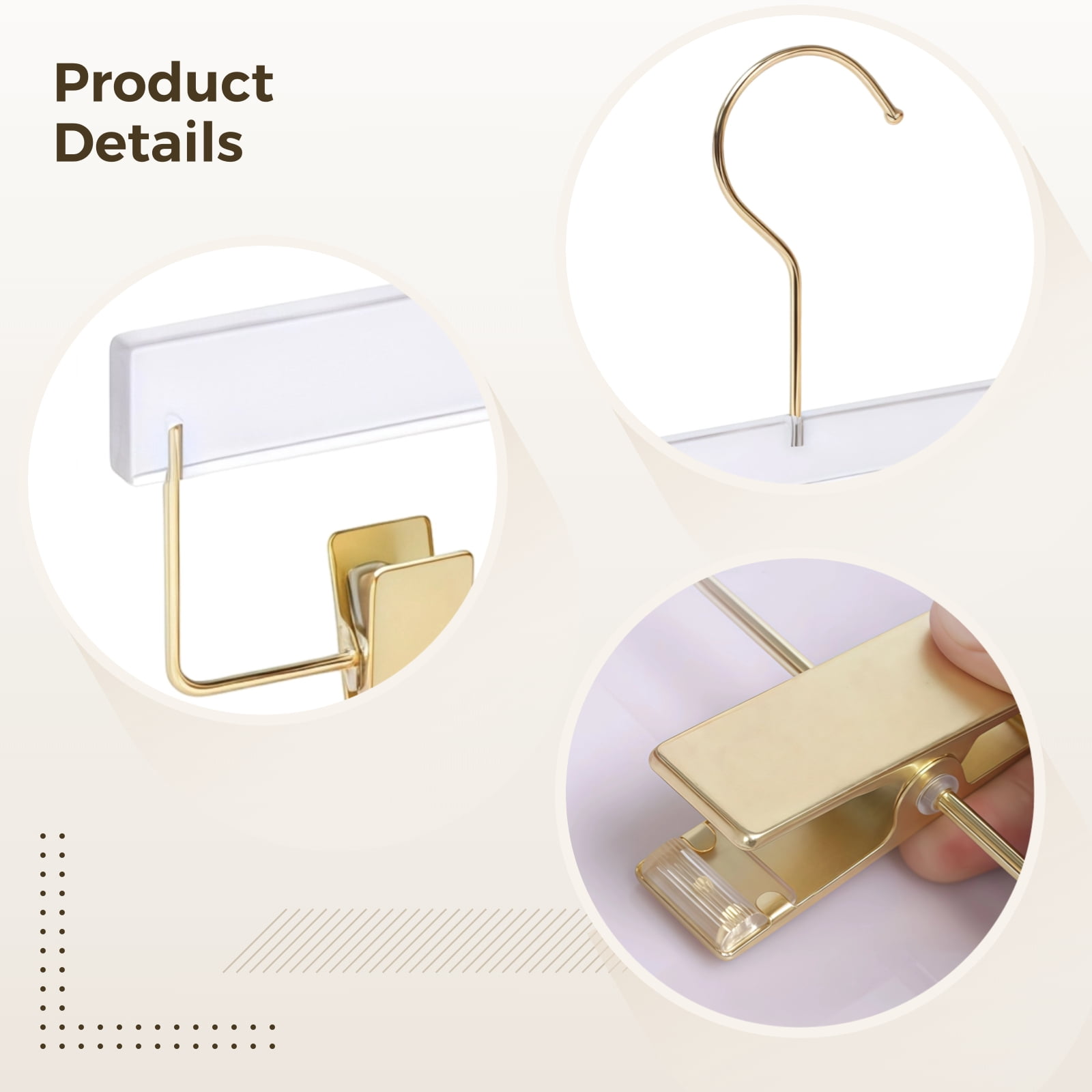 10 Pack Gold Acrylic Hangers with Clips, Adult Transparent Right Angle Hook, Space-Saving, Quality Design, Ideal for Pants and Clothes Organization