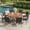 Walnut-Wooden Armrest, variant on DIFY 9PCS Outdoor Dining Set, 53" Round Dining Table and 8 Rattan Wicker Chairs, Black/Walnut