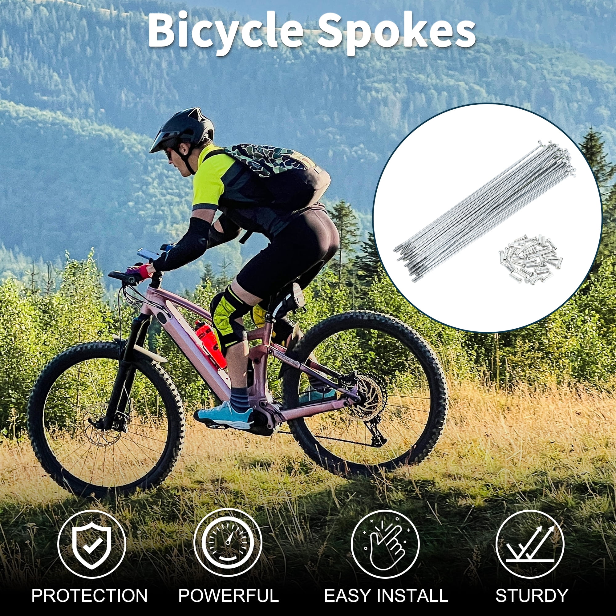 Unique Bargains 36Pcs 14G Carbon Steel Galvanized Bicycle Spokes with Nipples Silver 6.73"