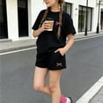 thumbnail image 2 of oqasdz Toddler Kids Girls Summer Outfits Bow Print Short Sleeve Loose Fit Workout Set T Shirts and Shorts for Gym Running Casual Sporty Clothing Sets,Black,2-3 Years, 2 of 7