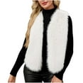 thumbnail image 4 of Hueook Faux Fur Jacket Womens Ladies Warm Faux Furry Coat Jacket Winter Solid V-neck Sleeveless Outerwear White L, 4 of 8